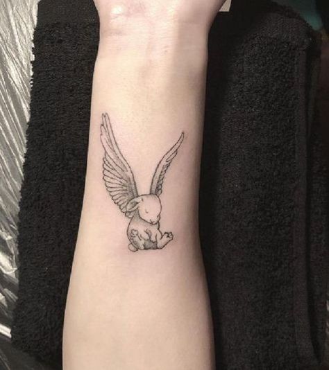 Bunny Angel Tattoo, Bunny Tattoo Small, Playboy Bunny Tattoo, Nose Tattoo, Grandma Tattoos, Anniversary Tattoo, Rip Tattoo, Rabbit Tattoo, Horoscope Tattoos