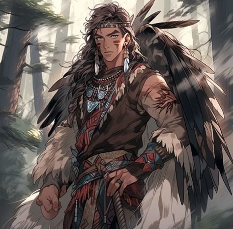 Dnd Native American Character, Native Fantasy Art, Native American Oc Male, Native American Character Design, Native American Character, Maya Civilization, Rp Characters, Witch Series, Native American Warrior