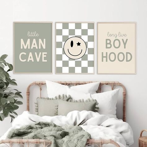 Olive Green Boys Room, Retro Boys Room, Toddler Boy Room Themes, Artwork For Room, Retro Poster Prints, Boy Room Artwork, Boy Nursery Artwork, Cave Pictures, Long Live Boyhood