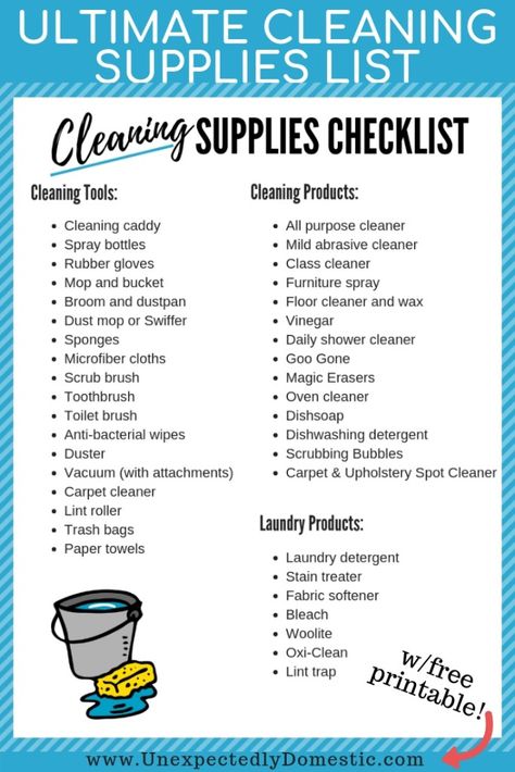 Use this cleaning supplies list printable to stock your home with the best cleaning products and tools for your kitchen, bathroom, and more! Organisation, Vinegar Shower Cleaner, Cleaning Supplies Checklist, Spot Cleaning Carpet, Daily Shower Cleaner, Cleaning Supplies List, Cleaning Caddy, Cleaning Painted Walls, Best Cleaning Products