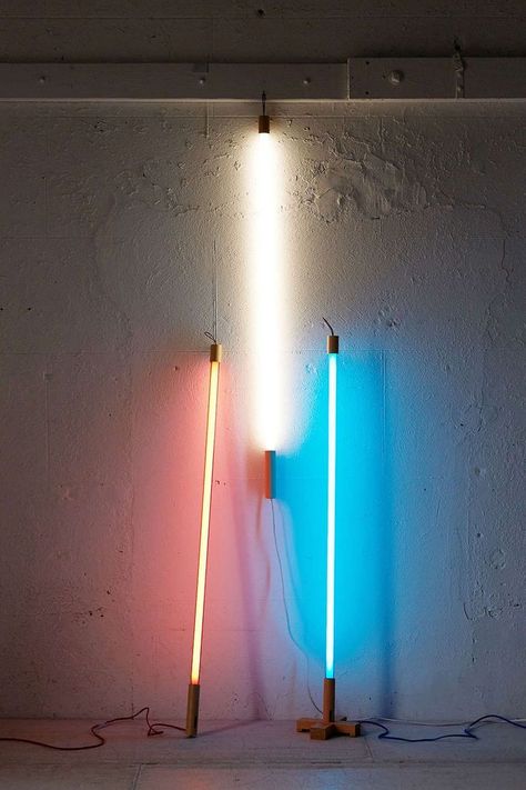 Neon Lights, Visual Art, Lighting Design, Lightning Ideas Industrial Interiors, Neon Tube Lights, Tube Lamp, Neon Lamp, Led Tube Light, Marquee Lights, Lighting Concepts, Industrial Light Fixtures, Mid Century Lighting