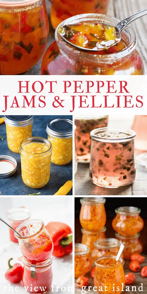 My favorite hot pepper jams and jelly recipes ~ #appetizer #canning #preserves #homemade #freezer #refrigerator #easy #jalapeno #habanero #pepper #jam #jelly Pepper Jelly Recipes, Jams And Jellies, Hot Pepper Jelly, Home Canning Recipes, Jam Recipes Homemade, Canning Jam, Homemade Jelly, Pepper Jelly, Jam And Jelly