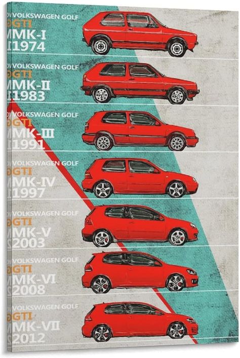 ToMart Vintage Historic Car Poster Volkswagen Golf - Golf GT History - Timeline Art Canvas Print Canvas Painting Wall Art Poster for Bedroom Living Room Decor 08x12inch(20x30cm) Frame-style : Amazon.ca: Home Scirocco Volkswagen, Golf Gti Mk1, Mobil Mustang, Gti Mk7, Volkswagen Golf Mk1, Vw Golf 1, Volkswagen Golf Mk2, Polo Gti, Vw Art