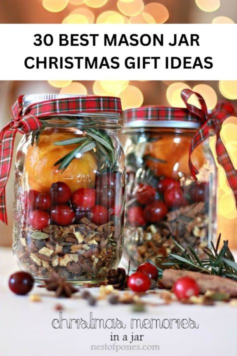 Want some fun diy mason jar ideas you can give as gifts? These are great for friends, family, coworkers or neighbors or teachers! Gift them something sweet that's easy for you to make. #christmas #masonjargifts #masonjars Mason Jar Simmer Pot Gift, Mason Jar Ideas For Christmas, Christmas Mason Jar Ideas Food Diy Gifts, Christmas Morning In A Jar, Diy Christmas Gifts Coworkers, Christmas In A Jar Gifts, Homemade Gifts For Coworkers Christmas, Homemade Jar Gifts, Mason Jar Potpourri Christmas