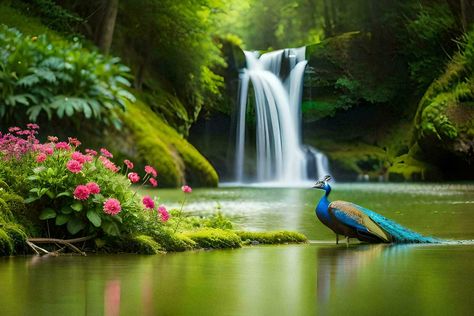 photo wallpaper water, the waterfall, flowers, peacock, waterfall, the waterfall, the waterfall. AI-Generated Nature, Waterfall Flowers, Wallpaper Water, Waterfall Wallpaper, Waterfall Pictures, Waterfall Photo, Fall Background, Tree Saw, Wedding People