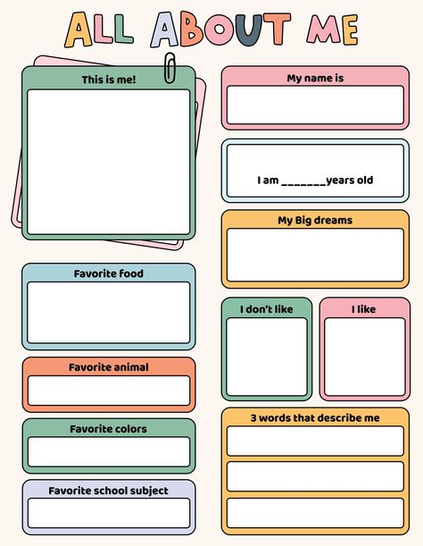 Member Spotlight Template, All About Me Classroom Decorations, How About Me, About Me Presentation Ideas, Kindergarten All About Me Poster, Get To Know Me Template Aesthetic, All About Me Aesthetic Template, Things About Me Template, All About Me Chart