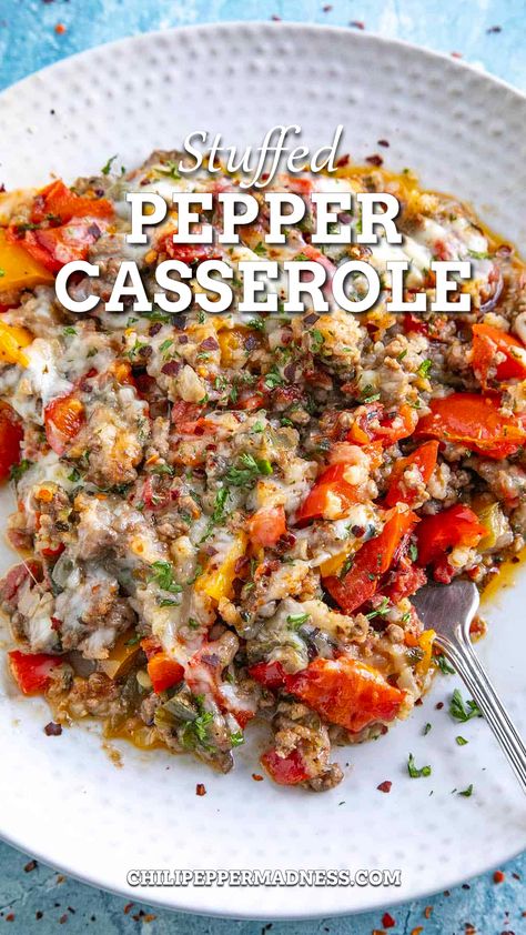 Stuffed Pepper Casserole served on a big plate Essen, Pepper Casserole, Stuffed Pepper Casserole, Stuffed Pepper, Gooey Cheese, Health Dinner, Health Dinner Recipes, Easy Casserole Recipes, Peppers Recipes