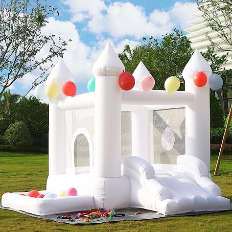 Small White Castle Bounce House with Slide and ball pit perfect for toddlers Birthday parties Ball Pit With Slide, House With Slide, White Bounce House, Bounce House With Slide, Bubble House, Family Backyard, Bubble Tent, Bouncy House, Backyard Birthday