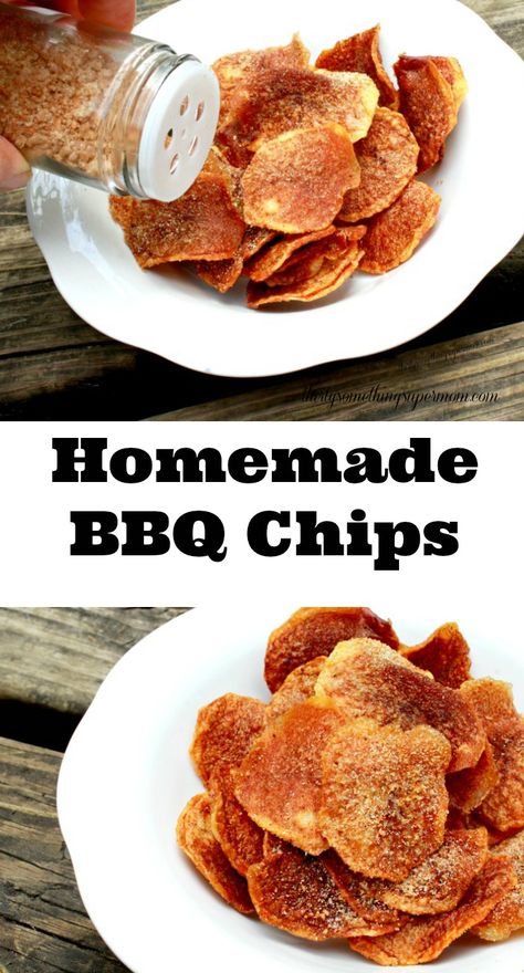 Homemade BBQ Chips - ThirtySomethingSuperMom Kos, Homemade Sun Chips, All Dressed Chips Seasoning Recipe, How To Make Doritos Chips, Homemade Potatoes Chips, Make Your Own Chips, Potato Chip Seasoning Recipes, Homemade Snacks From Scratch, Kettle Chips Homemade