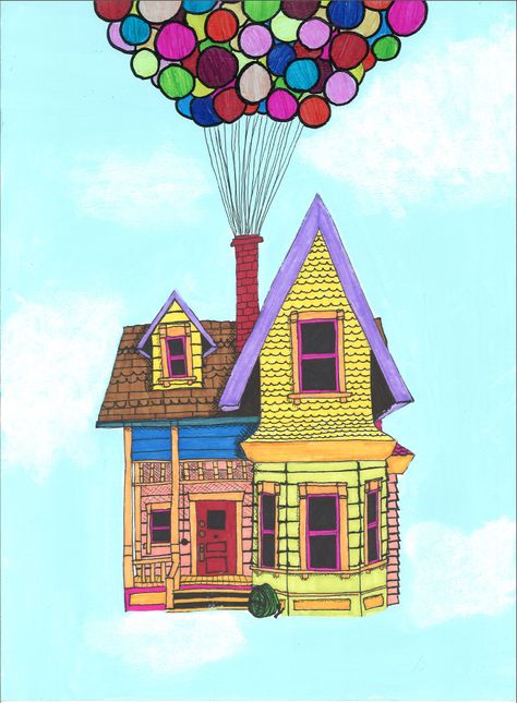 Pixar Up! Carl Fredricksen's House illustration www.etsy.com/people/ayyzee00 The House From Up, House From Up, House From Up Drawing, Up House Drawing, Dream House Drawing, Disney Painting, Sketchbook Idea, Carl Fredricksen, Prom Proposals