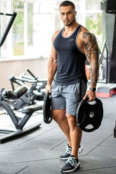 Men’s Vest Fashion Outfits to Try out this Season – Svelte Magazine Workout Outfit Ideas, Male Fitness Photography, Mens Lifestyle Fashion, Best Sandals For Men, Mens Gym Fashion, Gym Photoshoot, Mens Vest Fashion, Gym Outfit Men, Gym Photos