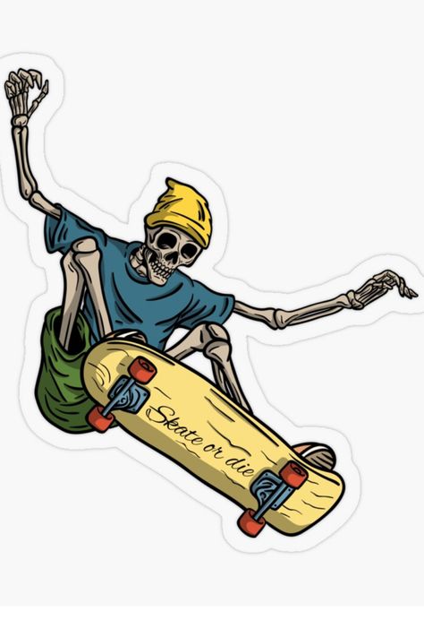 Skate Stickers Aesthetic, Skateboard Stickers Aesthetic, Fun Stickers Design, Zumiez Stickers, Skateboarding Stickers, Skater Drawing, Skater Stickers, Skating Stickers, Skeleton Skateboarding