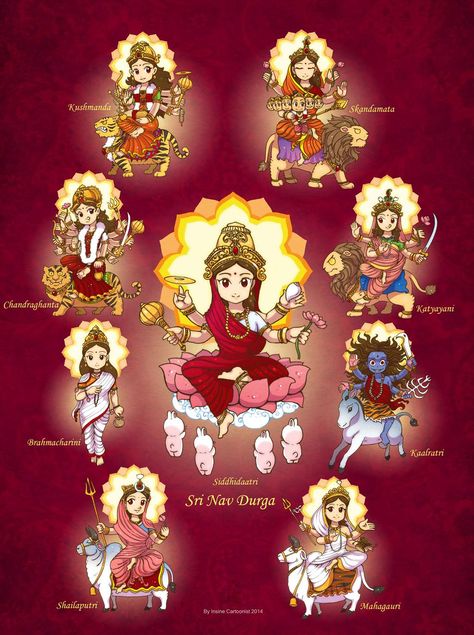 Sri Nav Durga by In-Sine on DeviantArt Statue Ideas, Nav Durga, Maa Durga Image, Happy Navratri Images, Durga Painting, Durga Images, Navratri Images, Lord Ganesha Paintings, Kali Goddess