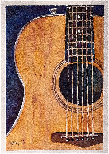 I painted a birthday card for my husband and gave it to him this morning. His passion is learning to play the guitar. Watercolor on Arches 140lb CP 5x7". Watercolor Paintings Of Guitars, Painting Guitar Art, Guitar Painting Watercolor, Watercolour Guitar Paintings, Guitar Drawing Watercolor, Guitar Artwork Drawings, Guitar Painting Ideas On Canvas, Watercolor Guitar Painting, Gutair Drawing