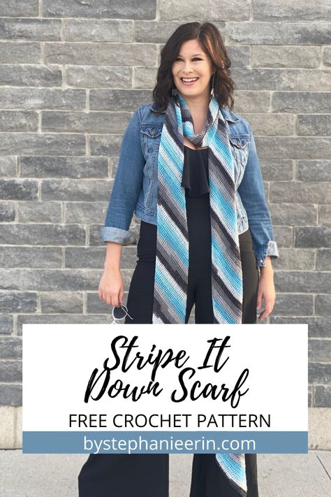 Ponchos, Amigurumi Patterns, Diagonal Crochet Scarf, Crochet Bias Scarf, Crochet Scarf Self Striping Yarn, Crochet Scarf Variegated Yarn, Self Striping Yarn Patterns Crochet, Diagonal Crochet, Stripe Scarf Pattern