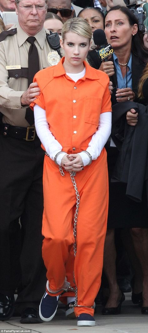 Ring leader? Emma Roberts, who plays Chanel Oberlin in the comedy-horror series, was the o... Prison Uniform Woman, Orange Jumpsuit Prison, Prison Jumpsuit Women, Inmate Outfit, Inmate Costume Women, Prison Outfit Women, Prison Fashion, Prisoner Costume Womens, Inmate Clothes