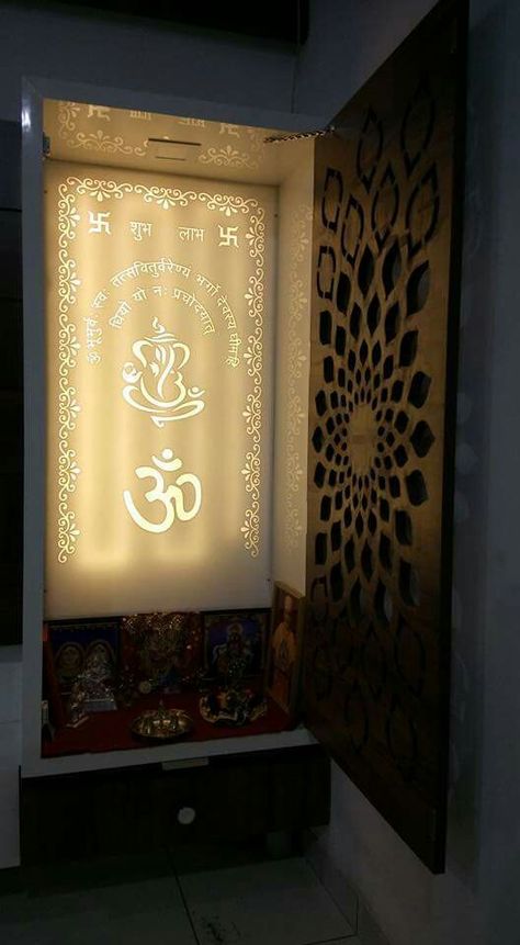 Mandir Design Puja Room Pvc, Mandir Background Design Cnc, Mandir Background Design, Mandir Back Wall Design, Pooja Room Ideas Indian, Mandir Room, Lcd Unit Design, House Temple, Lcd Unit