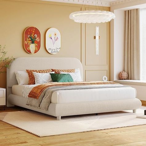 Amazon.com: QVUUOU Curve-Shaped Upholstered Platform Bed with Curved Shaped Headboard, Queen Size Wood Bed Frame for Kids Adults Bedroom Furniture, Teddy Fleece Thick Fabric Upholstered Bed Grounded Bed (Beige) : Home & Kitchen Adult Bedroom Furniture, Beige Headboard, Queen Platform Bed Frame, Fabric Upholstered Bed, Beige Bed, Teddy Fleece, Adult Bedroom, Solid Wood Platform Bed, Queen Platform Bed