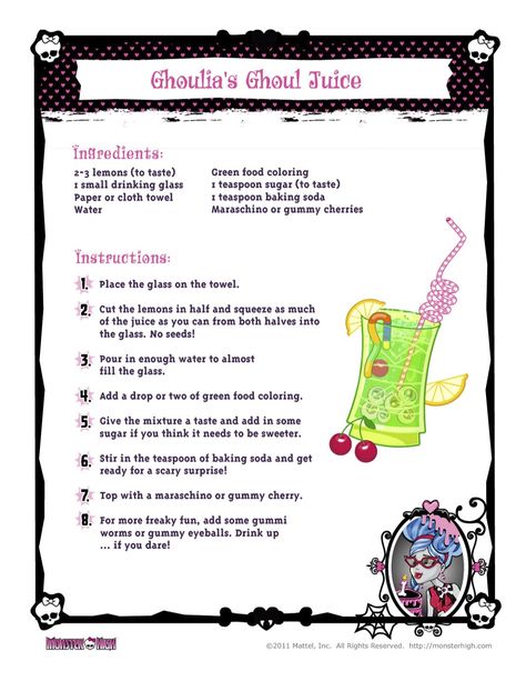 Monster High Free Printables | MONSTER HIGH HALLOWEEN SERIES Monster High Food, Monster High Printables, Monster High Crafts, Drinks Station, Monster High Halloween, Monster High Ghoulia, Creepy Food, Monster High Birthday Party, Monster High Doll Clothes