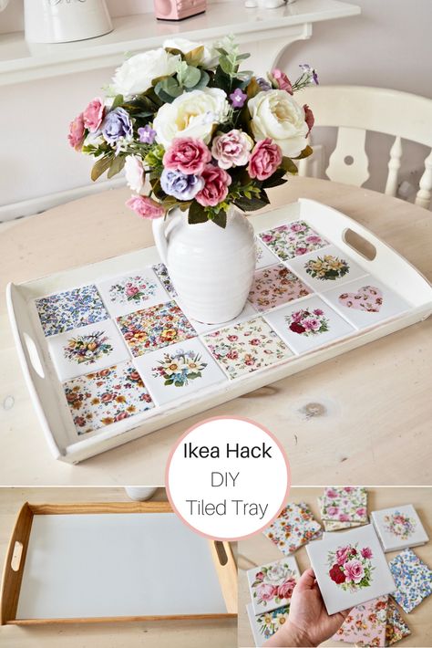 Diy Tile Tray, Crafts With Tiles, Extra Tiles Ideas, Tile Tray Diy, Ceramic Tile Projects, Tile Diy Crafts, Tiled Tray, Diy Coffee Table Tray, Diy To Sell