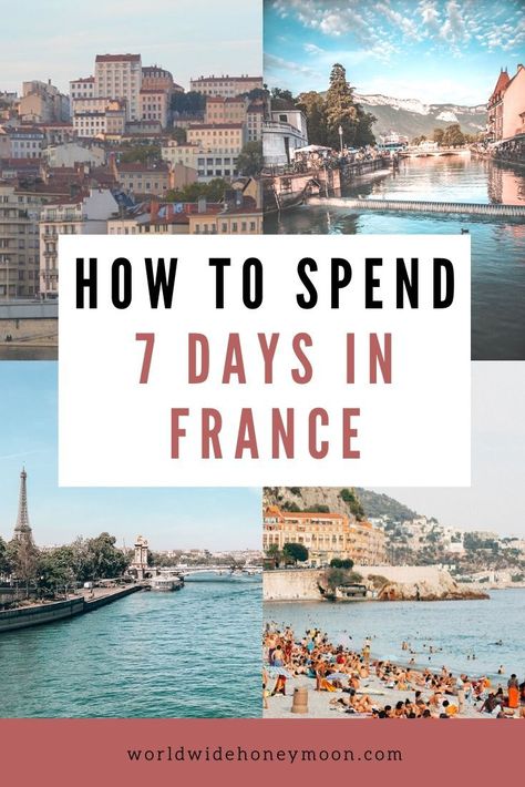 If you're wondering how to spend 7 days in France, look no further. We have the perfect France itinerary in 7 days including exciting cities, a visit to the beach and mountains, and the best city for food! In just a week in France, you'll discover all the highlights this country has to offer.  #france #paris #lyon #visitparis #travelparis #travelfrance #francetravel #nice #nicefrance #annecy #parisfrance #annecyfrance #loirevalley #loirevalleyfrance #lyonfrance #provence #franceitinerary France Travel Itinerary 1 Week, France Italy Itinerary, France Itenary, France Itinerary One Week, 1 Week In Paris, France Tourist Attractions, France Itinerary 10 Days, Paris Itinerary Week, 1 Week In Europe