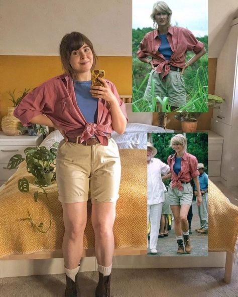 Daisy 🌻 on Instagram: “🌿🦕 Jurassic Park outfit recreations!! ✨ which one is your favourite? (1,2,3,4) Jurassic Park is one of my all time favourite films, and…” Jurassic Park Clothes, Jurassic Park Outfit, Universal Studios Characters, Cuba Outfit, Jurassic Park Costume, Universal Studios Jurassic Park, Jurassic Park Characters, Jungle Outfit, Jurassic Park Birthday Party
