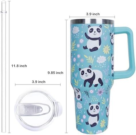 Xchearser 40 oz Cute Panda Tumbler with Handle and Straw, Stainless Steel Insulated Cup with Lid and Straw, Travel Mug Water Bottle, Gifts for Women Panda Tumbler, Cup With Lid And Straw, Tumbler With Handle, Cup With Lid, Insulated Cups, Cute Panda, Travel Mug, Gifts For Women, Straw