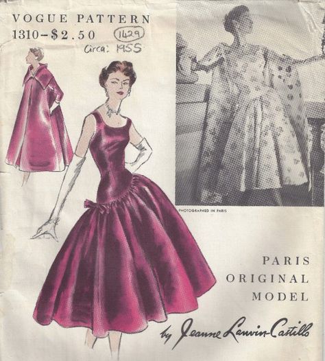 1955-Vintage-VOGUE-Sewing-Pattern-B34-DRESS-COAT-1429-JEANNE-LANVIN-CASTILLO-252451871029 Croquis, 1950s Dress Patterns, Dress And Coat, Vintage Vogue Sewing Patterns, Vogue Vintage, Jeanne Lanvin, Vintage Dress Patterns, Vogue Sewing, Vogue Sewing Patterns