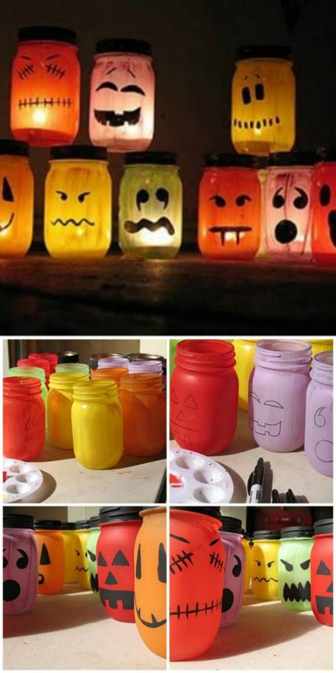 Fabriquer des lanternes d'Halloween Halloween Jar Lanterns, Deco Halloween Diy, Bricolage D'halloween, Halloween Creche, Halloween Bricolage, Deco Haloween, Veselý Halloween, Mason Jar Halloween Crafts, Halloween Diy Kids