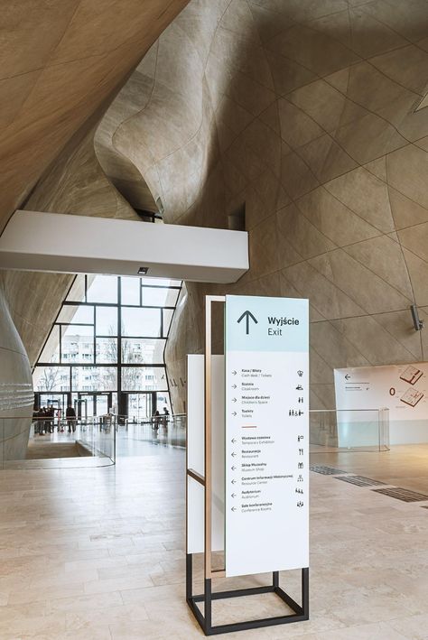 Wayfinding system in POLIN Museum on Behance Art Gallery Interior Exhibitions, Banner Signage, Museum Branding, Wayfinding Signage Design, Gallery Interior, Directional Signage, Wayfinding Signs, Sign System, Wayfinding Design