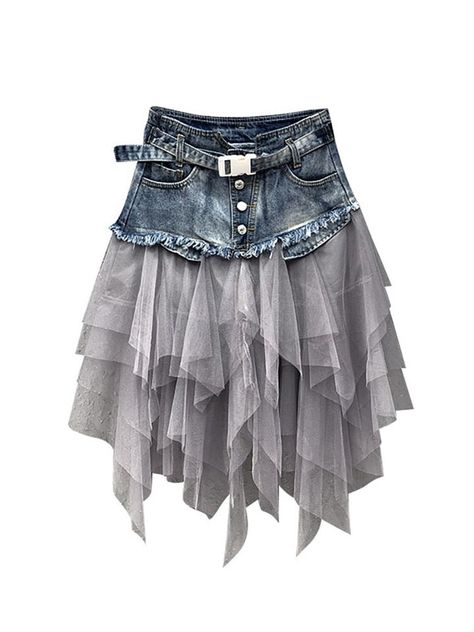 Gigi Denim Tulle Skirt - Shop unique pieces now at our store! #thehouseofcoky #newarrivals #ootd #atelier #shoppingonline #outfitideas #springoutfits #summeroutfits #fringe #proms #weddings #eccentric #streetwear #eclectic #fashionista #summeroutfits Jean Skirt Fashion, Rok Tutu, Unconventional Fashion, Denim Skirts Online, Bauchfreies Top, Gonna In Tulle, Gothic Skirt, Short Jean Skirt, Gothic Chic