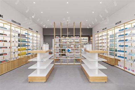 Super U Sustainable Pharmacy Interior Design Solution Pharmacy Interior Design, Store Counter Design, Pharmacy Interior, Supermarket Design Interior, Pharmacy Decor, Store Shelves Design, Retail Store Interior Design, Grocery Store Design, Retail Interior Design