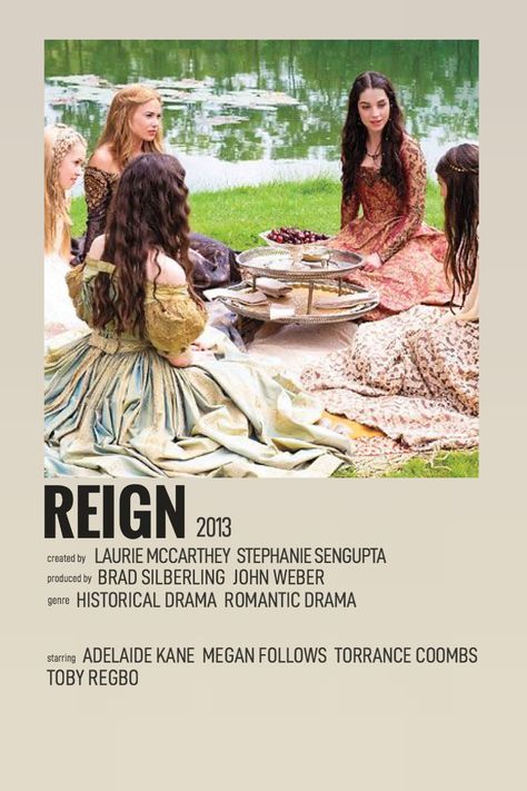 Reign Tv Show Aesthetic, Reign Polaroid Poster, Movie And Tv Show Posters, Romance Tv Shows, Reign Poster, Tv Shows Aesthetic, Cottagecore Movies, Tv Shows Posters, Aesthetic Movie Posters