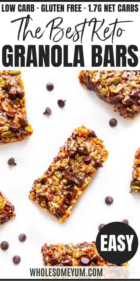 Low Carb Keto Granola Bars Recipe Keto Snack Bars, Keto Granola Bars, Low Carb Granola Bars, Dolce Poche Calorie, Sugar Free Granola, Keto Protein Bars, Granola Bars Recipe, Low Carb Granola, Healthy Granola Bars