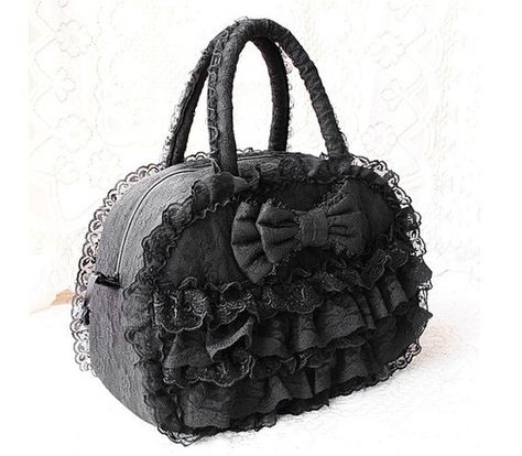 Victorian Goth Ruffled Grey and Black Lace Bag Couture, Gothic Bag, Kei Visual, Lace Bag, Bow Bag, Victorian Goth, Gothic Accessories, Lace Bows, Pretty Bags