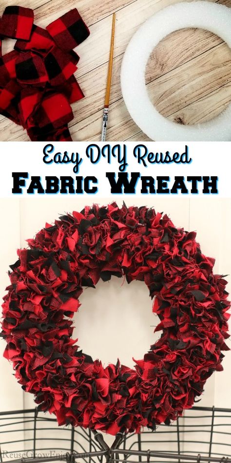 Upcycling, Natal, Straw Wreath Ideas Diy, Fabric Christmas Wreath, Reuse Fabric, Americana Crafts, Winter Outfits Ideas For Women, Easy Wreaths, Easy Diy Wreaths