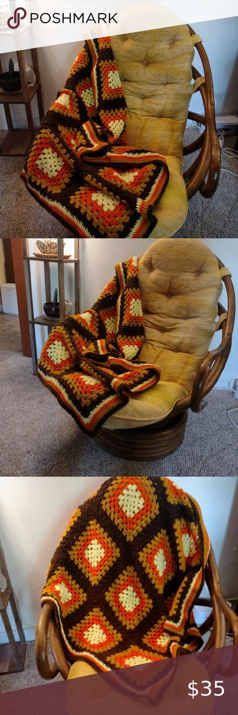 Groovy Vintage Classic 70s/Retro Brown&Orange Crocheted Granny Square Afghan Fall Color Granny Squares, 70s Crochet Granny Square, Groovy Crochet Blanket, Granny Square 70s, Earth Tone Granny Square Blanket, Earth Tone Granny Square, 70s Crochet Blanket Free Pattern, Retro Granny Square Blanket, 70s Granny Square Blanket