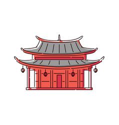 Chinese landscape cartoon Royalty Free Vector Image Chinese Traditional House, Chinese Architecture Traditional, Chinese Art Design, Landscape Cartoon, Chinese Icon, Traditional Chinese House, Asian Temple, Temple Drawing, Chinese Pagoda