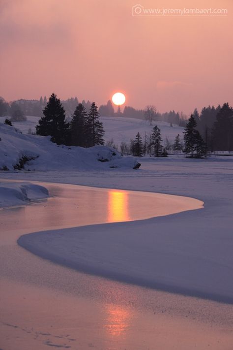 Frozen Sunset by Jérémy Lombaert via waterchild09 Winters Tafereel, Matka Natura, रोचक तथ्य, Winter Scenery, Winter Beauty, Snow Scenes, Winter Wonder, Winter Landscape, Winter Scenes