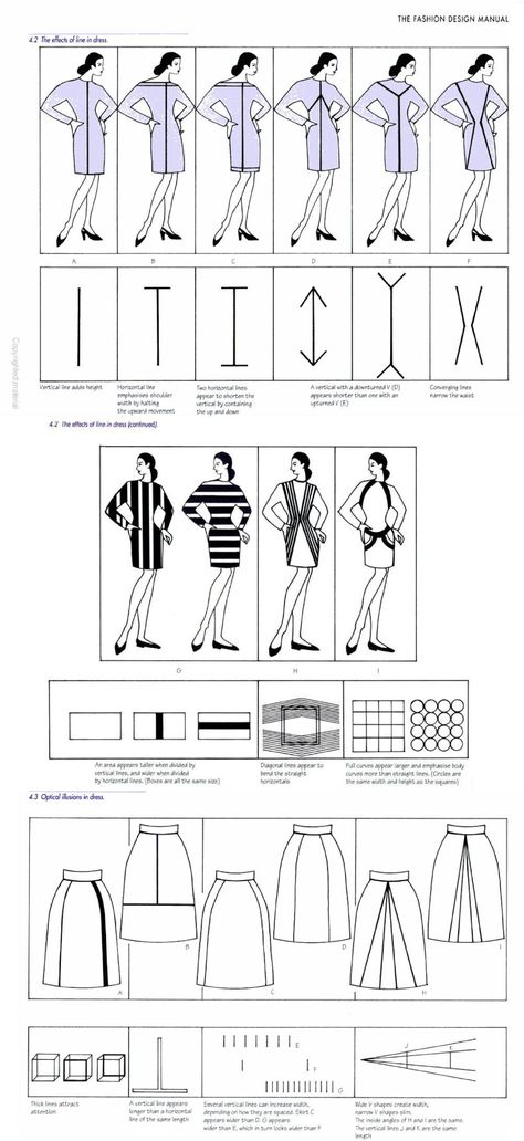 the effects of line in dress by stecker Line In Fashion, Theory Fashion, Digital Clothing, Different Lines, Decorative Lines, Fashion Dictionary, Elements And Principles, Design Theory, Principles Of Design