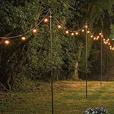 Diy Festoon Light Poles, Backyard Festoon Lights, Garden Party Lighting Ideas, Marquee Party Decorations, Marquee Decoration Birthday, Festoon Lights Garden, Garden Festival Party Ideas, Festoon Pole, Garden Party Décoration