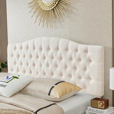 PRICES MAY VARY. MODERN DESIGN: This linen upholstered Queen/Full headboard with hand-pulled tufted button and united style legs, and fine details such as soft smooth touch and curved-flowing elegant top adds a unique and plush aesthetic to any bedroom decor PREMIUM MATERIAL: Consisted from Grade-A rubber wood, 45D high-density foam, superior-grade textured linen fabric, this cushioned headboard provides you with superior and long-lasting comfortable experience STURDY CONSTRUCTION: The legs of t King Size Headboard Ideas, Plush Aesthetic, Backboards For Beds, Button Headboard, Cushioned Headboard, Headboard Tufted, Full Size Headboard, Head Boards, Linen Headboard