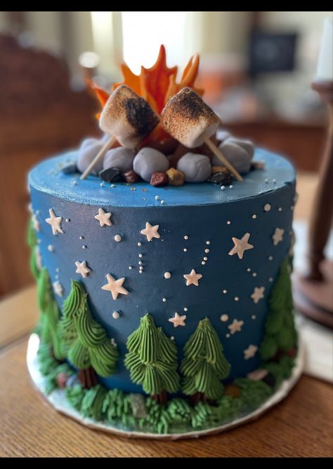 Smash Cake Camping Theme, Camping Theme Cake Ideas, Mountain Themed 1st Birthday, Mountain Themed Birthday Cake, Outdoor Theme Birthday Cake, Camping Theme Birthday Party Cake, Campfire Smash Cake, Camping Themed Cake Ideas, Campfire Cake Ideas