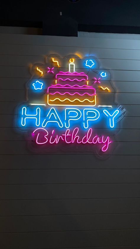 Happy Birthday Neon Light Happy Birthday Neon Light, Happy Birthday Neon Sign, Happy Birthday Neon, Neon Birthday, Neon Backgrounds, Neon Design, Happy 2nd Birthday, Light Sign, Led Neon Lighting