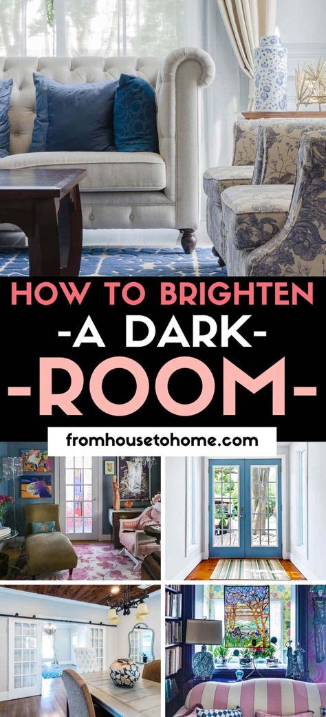 How To Brighten A Dark Room (Even If It Has No Windows) | Interior Design Rooms With No Windows, Brighten Up A Dark Room, Brighten Dark Room, Dark Furniture Living Room, Windows Interior, Glam Decor Diy, Greek Decor, House To Home, Dark Living Rooms