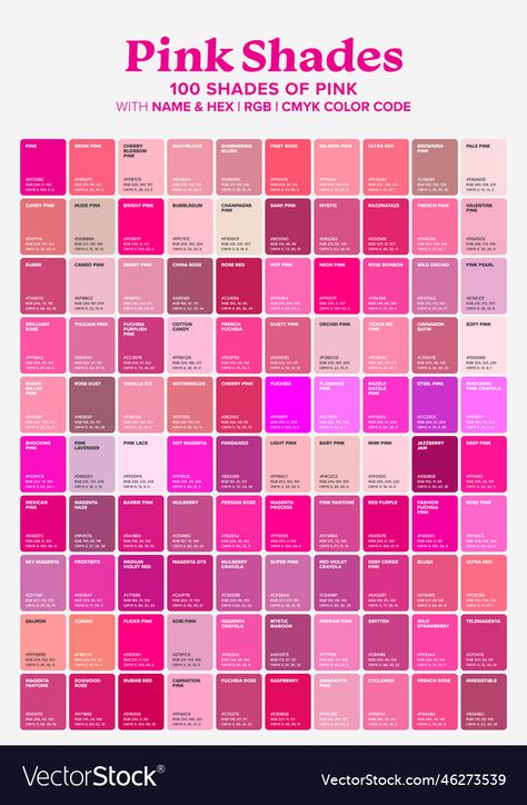 Fandango Color, Pink Color Chart, Pink Swatches, Shade Background, Name Illustration, Color Names Chart, Swatches Color, Color Knowledge, Hex Color Palette