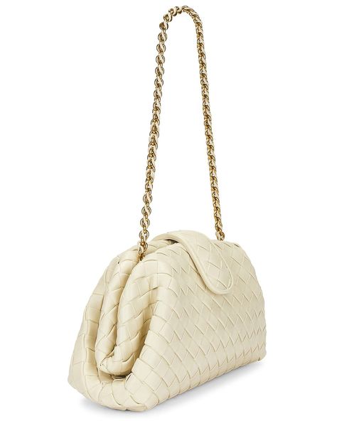 Bottega Veneta Lauren 1980 Teen Clutch With Chain in String & Muse Brass | FWRD New Bottega, Italian Culture, Chain Strap, Bottega Veneta, Smooth Leather, Muse, Bag Accessories, Shoulder Strap, Gold Tones