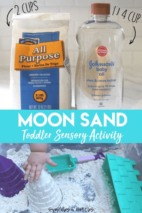 Moon Sand Recipe, Vetenskapliga Experiment, Sand Recipe, Sands Recipe, Outdoor Activities For Toddlers, Maluchy Montessori, Moon Sand, Play Activity, Sensory Activities Toddlers