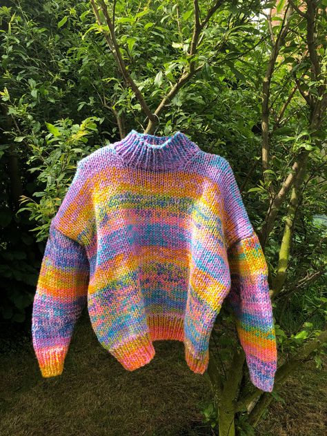 Leftover Yarn Sweater, Colourful Knit Sweater, Oversized Crochet Sweater Pattern, Colorful Knit, Leftover Yarn, Hand Knitted Jumpers, Hand Knit Sweater, Jumper Knitting Pattern, Jumper Patterns