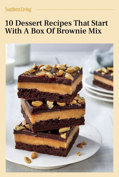 Brownie Recipes From Mix Boxes, Brownies 4 Ways, Recipe With Brownie Mix Boxes, Boxed Brownie Recipes Ideas, Boxed Brownie Mix Uses, Box Brownie Dessert Ideas, Recipes That Use Box Brownies, Brownie Mix Bars, Box Mix Brownie Recipes